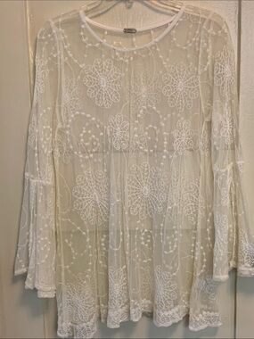 Sorrento Blouse Sheer Lace Fabric Intricate Floral Embroidery Long Bell Sleeves
